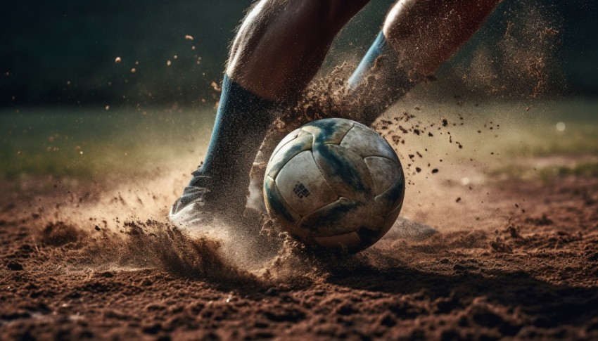 Close up of determined soccer player kicking ball generated by AI